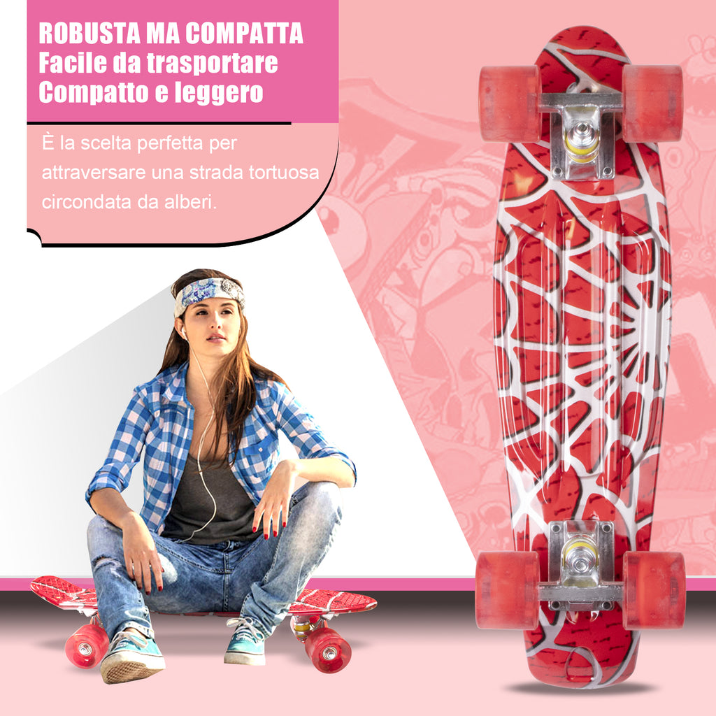 Mini Skateboard per Principianti, con Ruote Lampeggianti a LED, con Strumento a T (Ragno) - kinskate