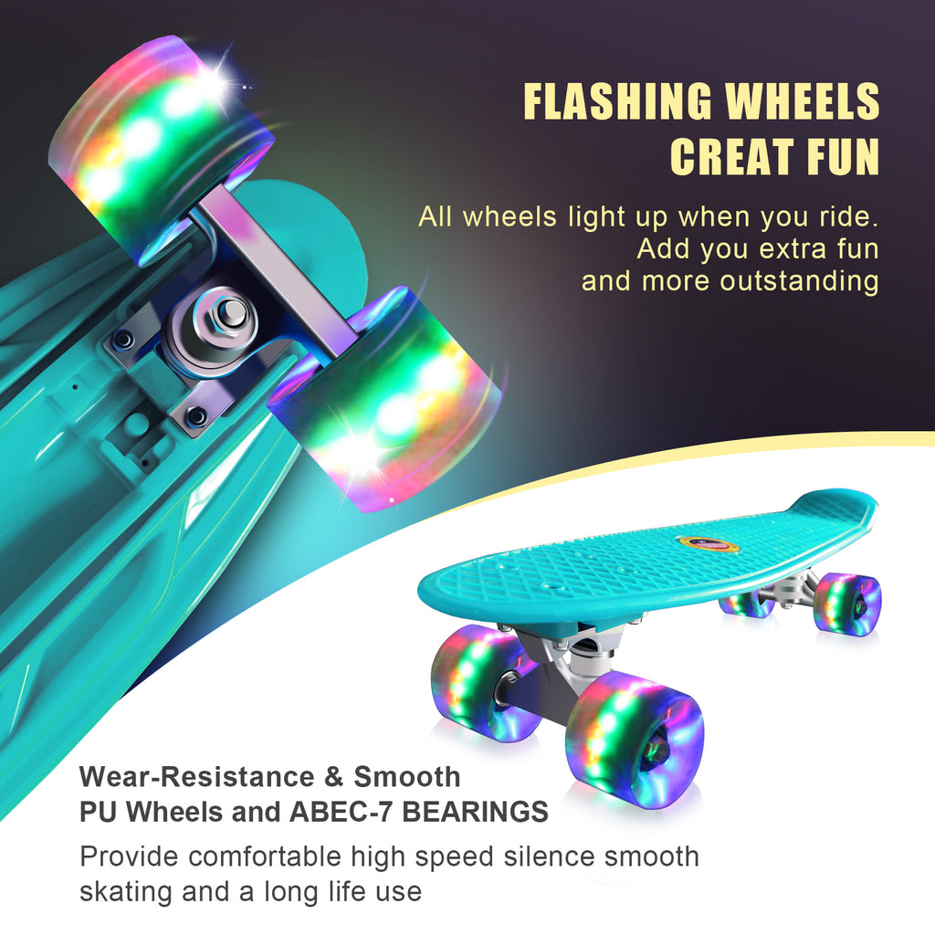 Mini Skateboard per Principianti, con Ruote Lampeggianti a LED, con Strumento a T (Verde Oliva) - kinskate