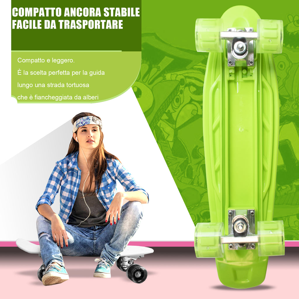 Mini Skateboard per Principianti, con Ruote Lampeggianti a LED, con Strumento a T (Verde Tedesco) - kinskate