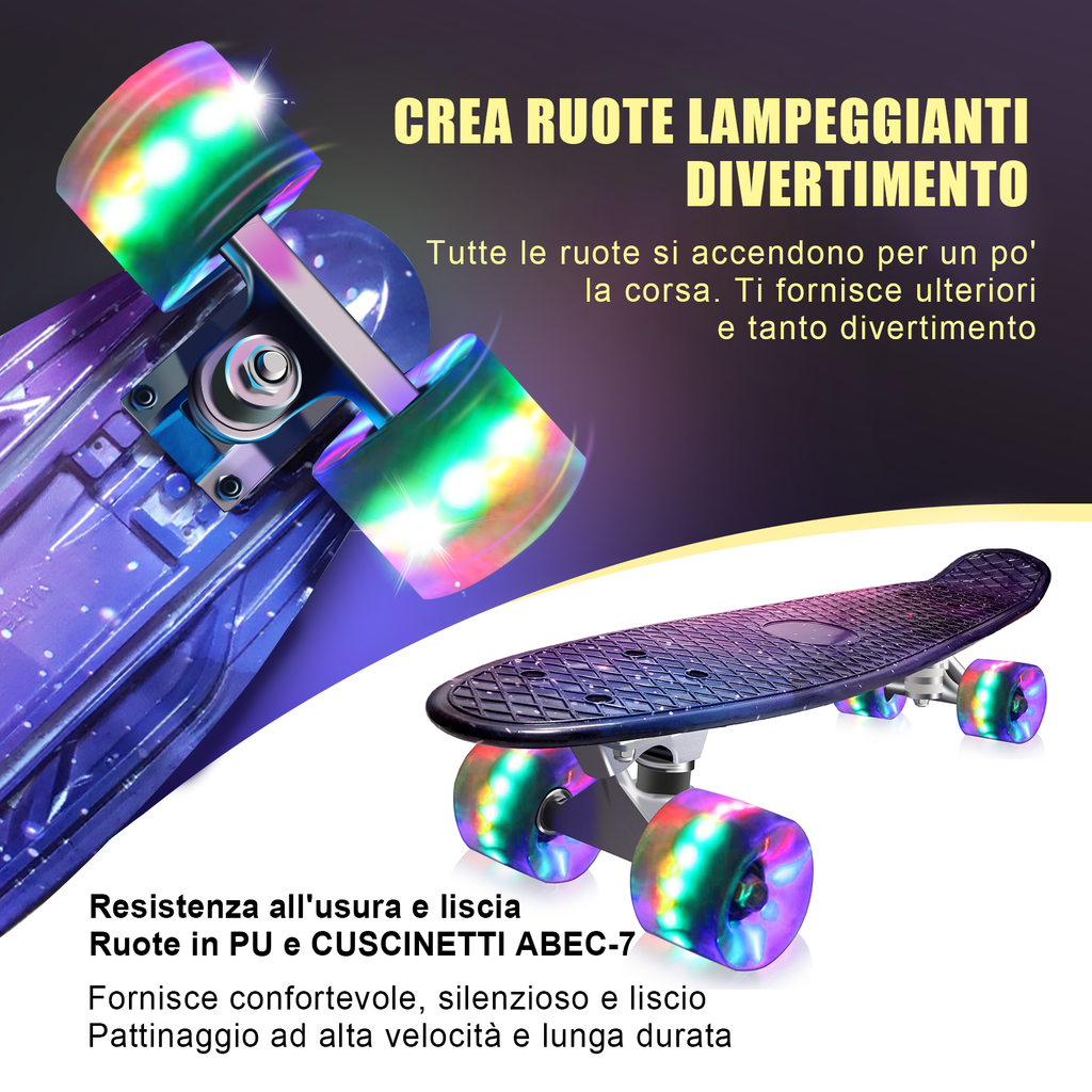 Mini Skateboard per Principianti, con Ruote Lampeggianti a LED, con Strumento a T (Camouflage Purple) - kinskate