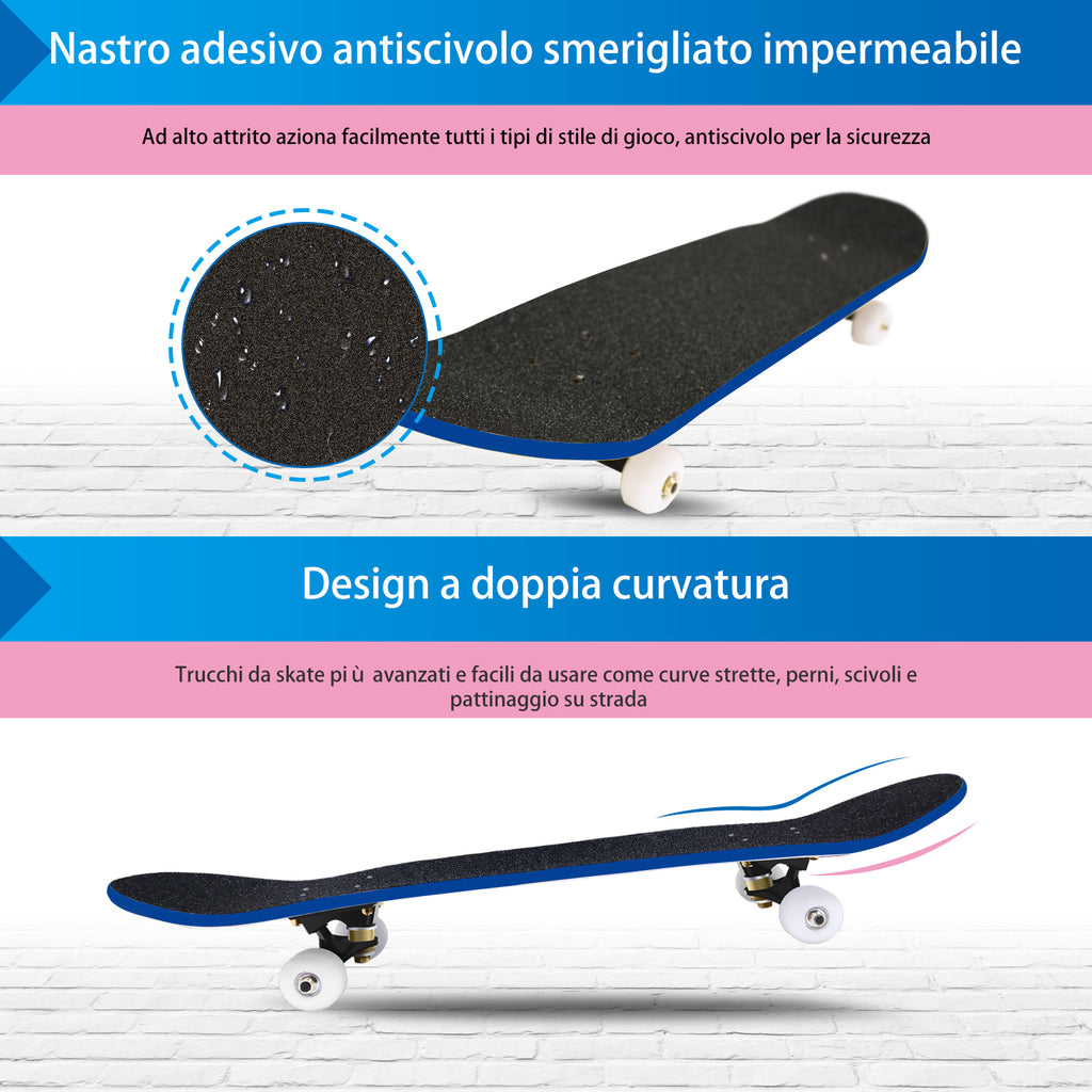 Skateboard Completo Legno di Acero Canadese a 7 Strati ,79 x 20 cm (Blu) - kinskate