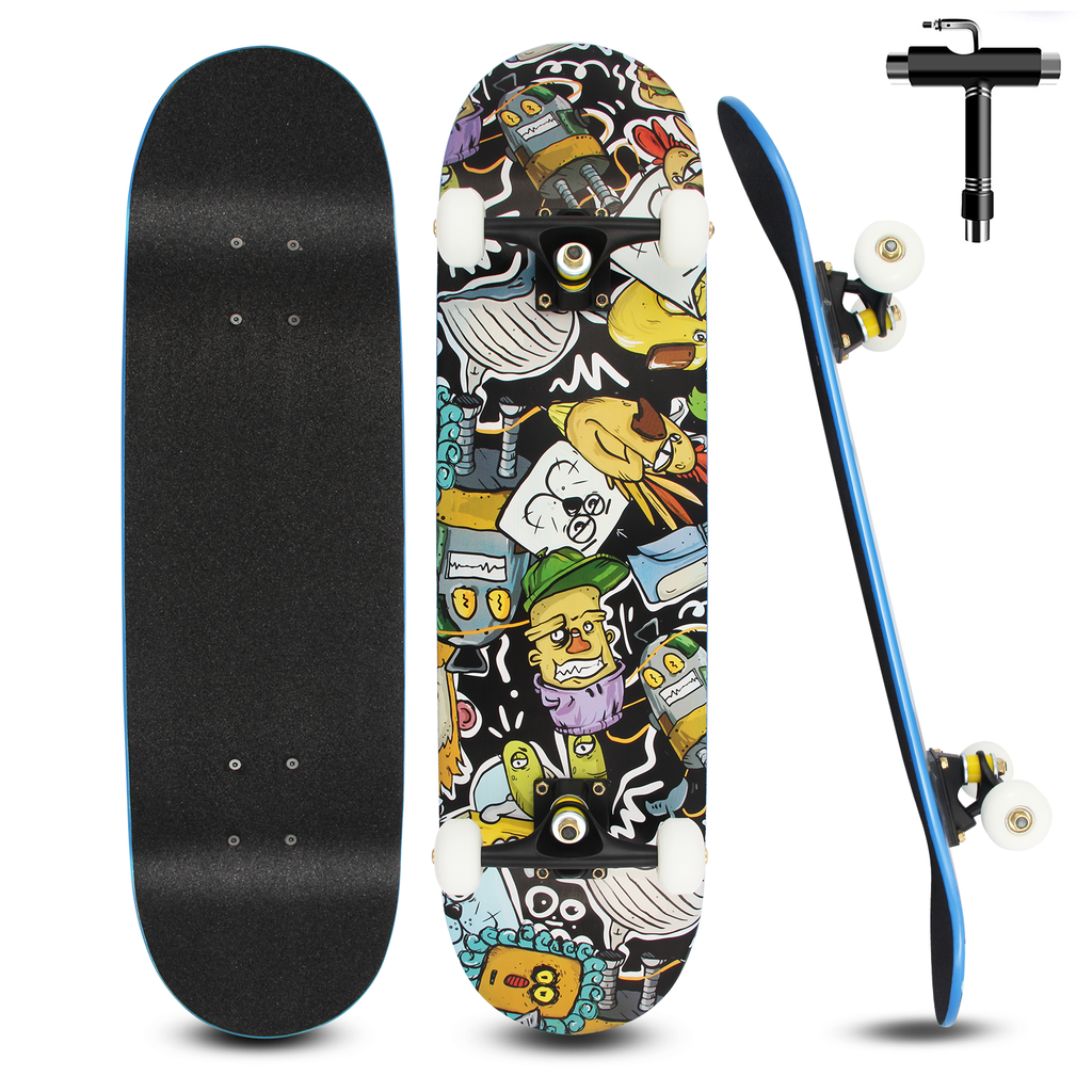 Skateboard Completo Legno di Acero Canadese a 7 Strati ,79 x 20 cm (Cartoni Animati) - kinskate