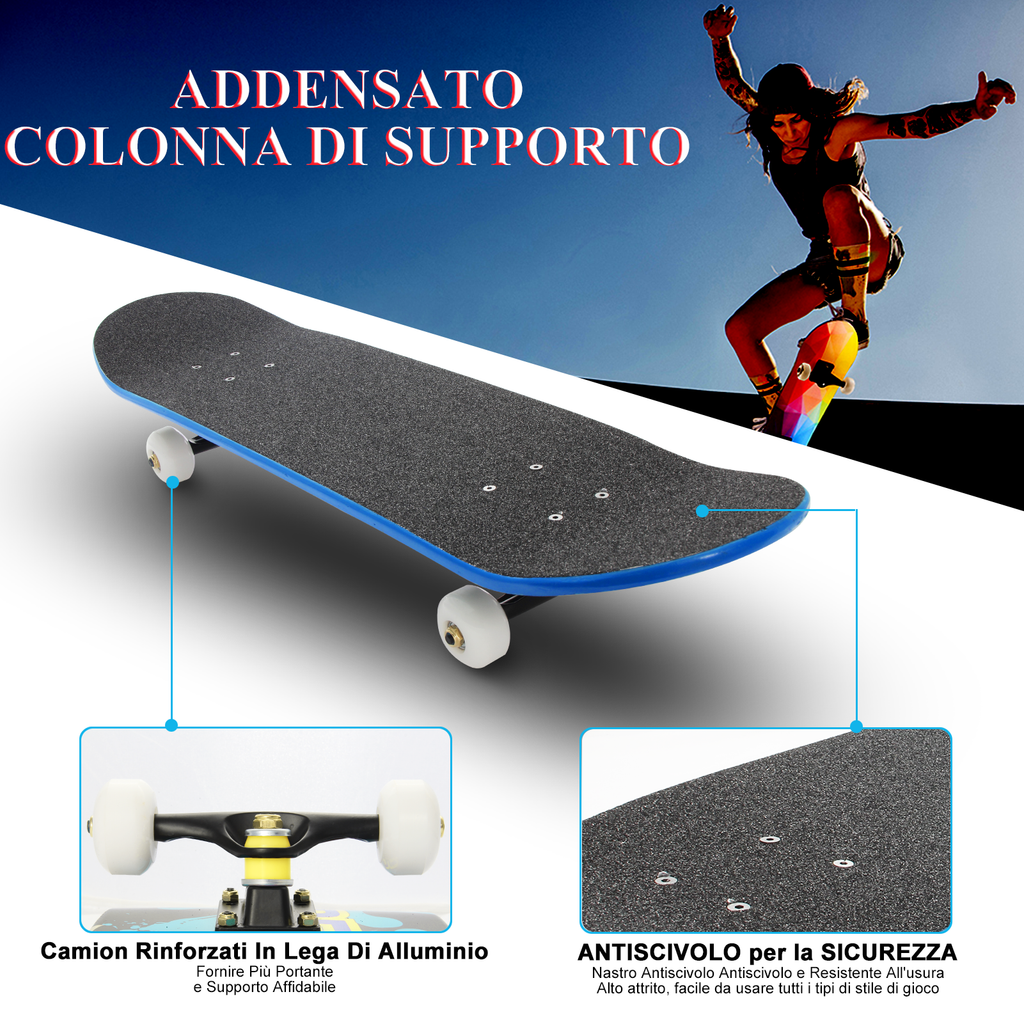 Skateboard Completo Legno di Acero Canadese a 7 Strati ,79 x 20 cm (Cartoni Animati) - kinskate