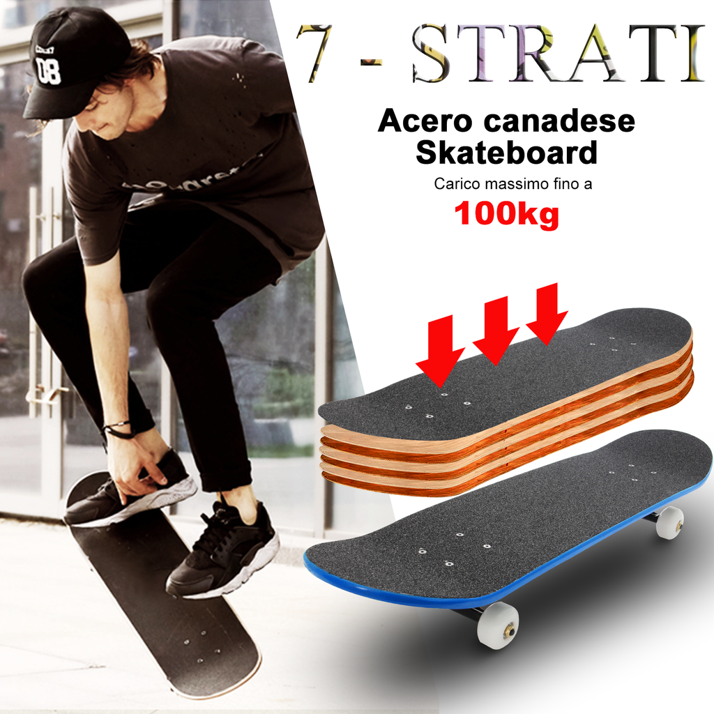 Skateboard Completo Legno di Acero Canadese a 7 Strati ,79 x 20 cm (Cielo Stellato Viola) - kinskate